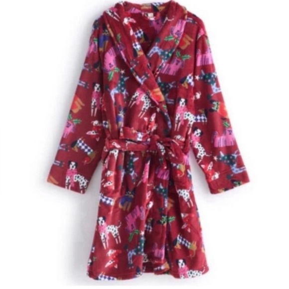 Vera bradley fleece robe NEW Holiday Hounds pattern with different dogsL/XL - Picture 1 of 6